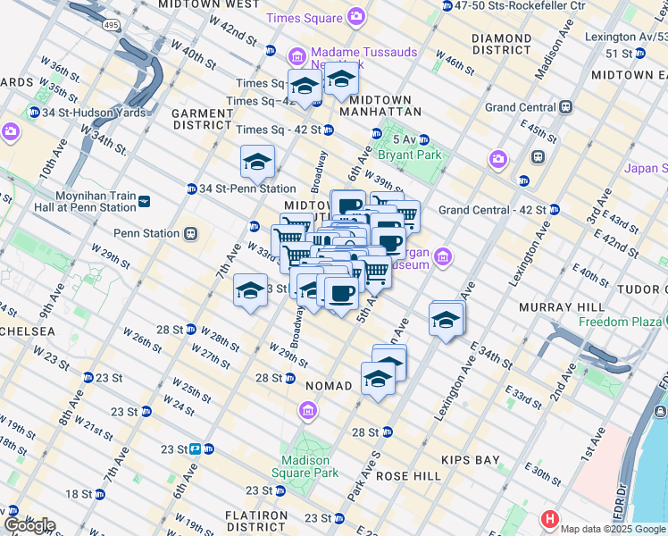 map of restaurants, bars, coffee shops, grocery stores, and more near in New York