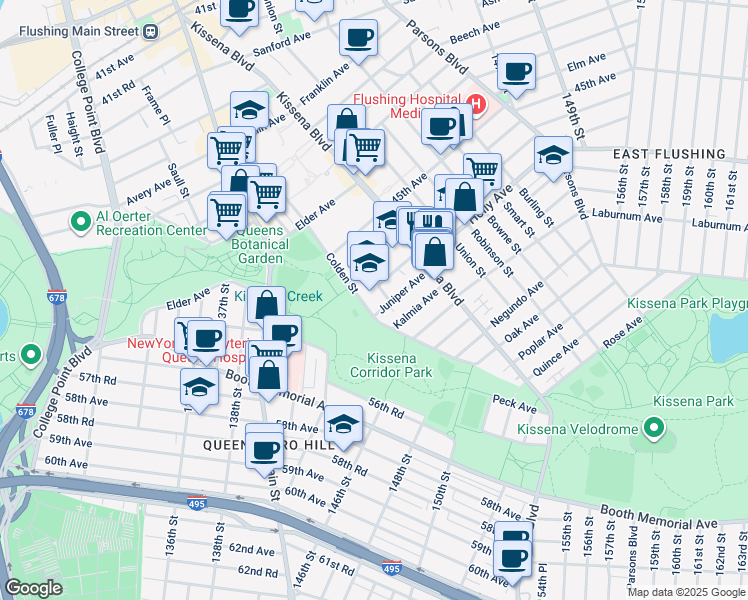 map of restaurants, bars, coffee shops, grocery stores, and more near in Queens