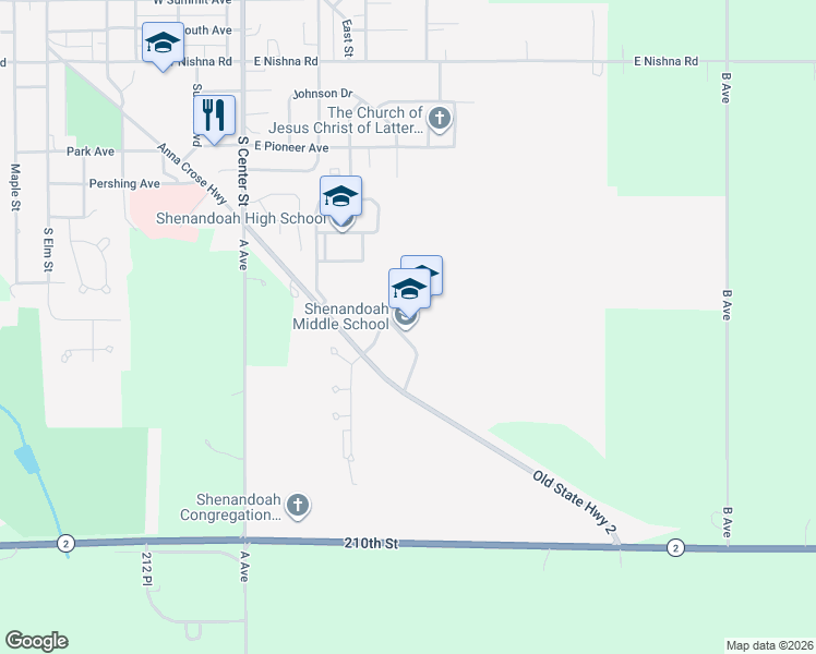 map of restaurants, bars, coffee shops, grocery stores, and more near 601 Doctor Creighton Circle in Shenandoah