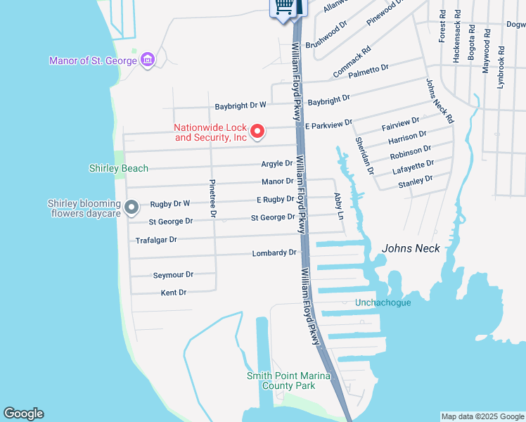 map of restaurants, bars, coffee shops, grocery stores, and more near 84 Saint George Drive in Shirley