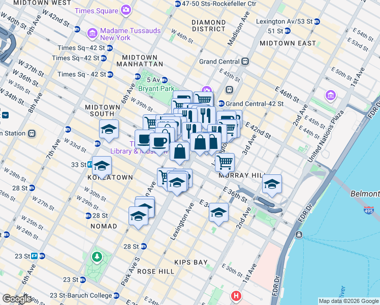 map of restaurants, bars, coffee shops, grocery stores, and more near in New York
