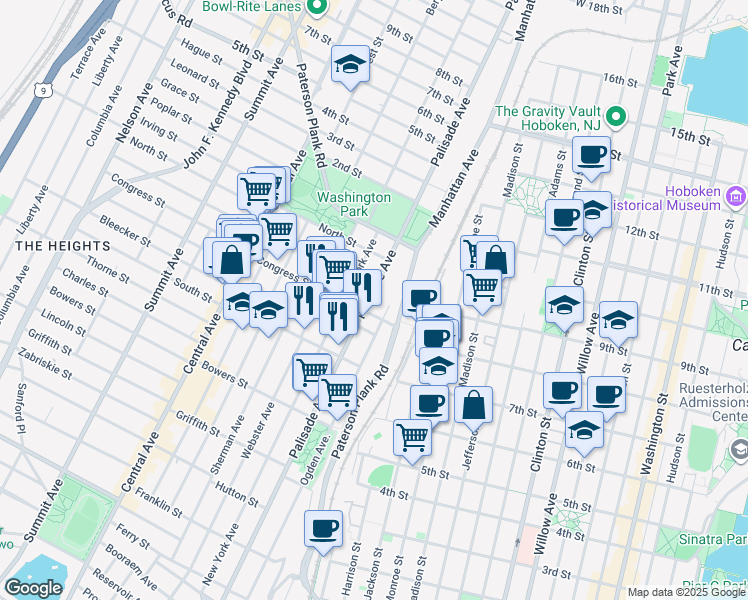 map of restaurants, bars, coffee shops, grocery stores, and more near 288 Paterson Plank Road in Jersey City