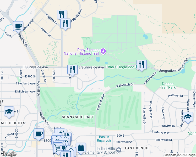 map of restaurants, bars, coffee shops, grocery stores, and more near 2457 East Michigan Avenue in Salt Lake City