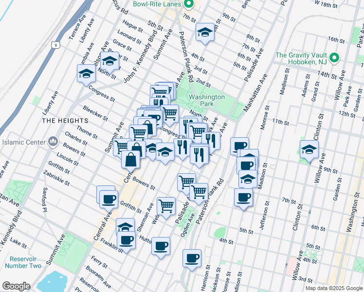 map of restaurants, bars, coffee shops, grocery stores, and more near 310 Webster Avenue in Jersey City