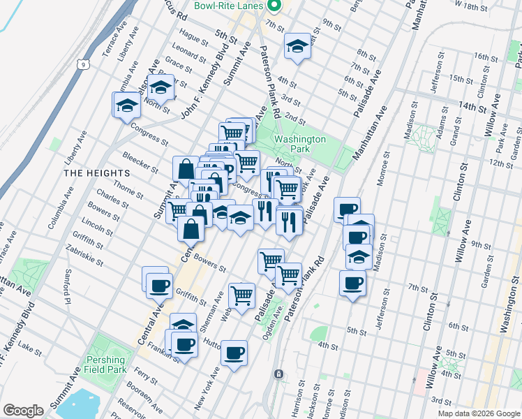 map of restaurants, bars, coffee shops, grocery stores, and more near 239 Sherman Avenue in Jersey City