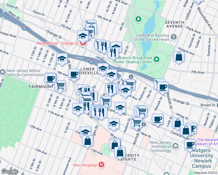 map of restaurants, bars, coffee shops, grocery stores, and more near 81 2nd Street in Newark