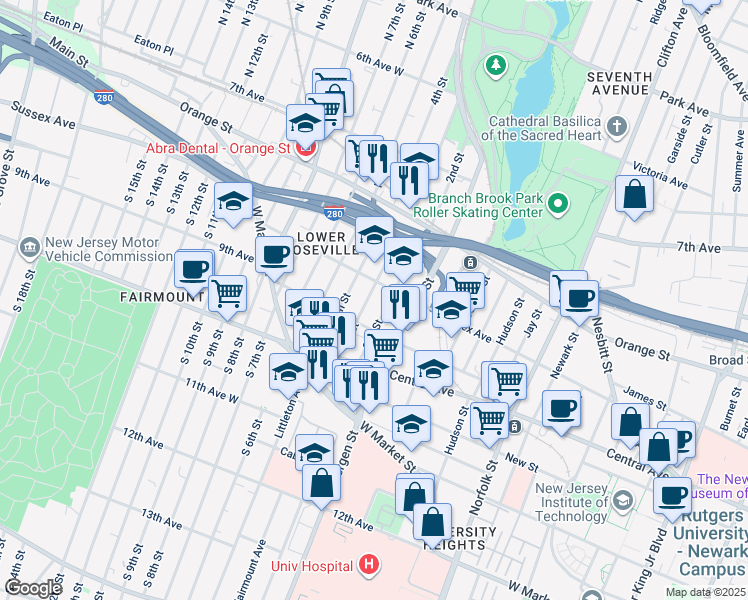 map of restaurants, bars, coffee shops, grocery stores, and more near 81 2nd Street in Newark