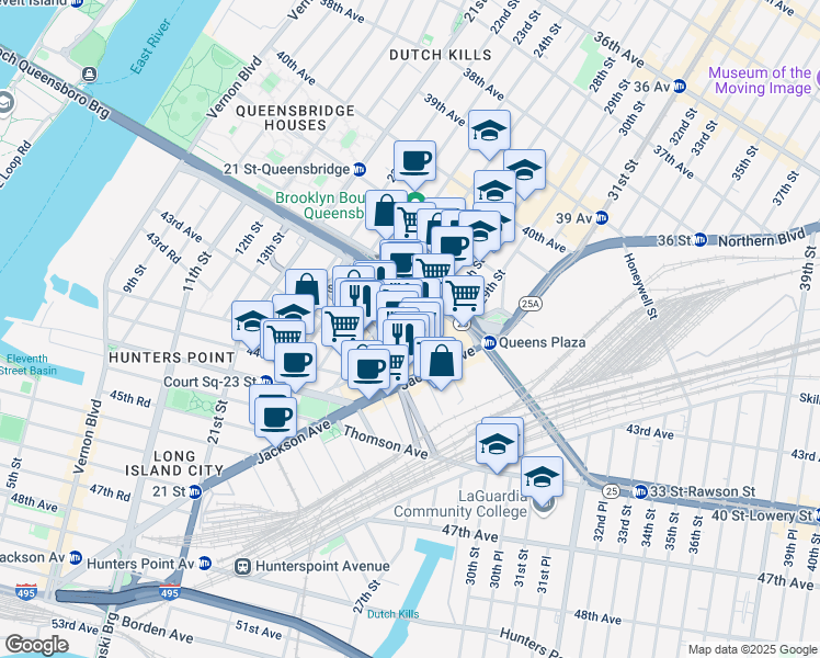 map of restaurants, bars, coffee shops, grocery stores, and more near 42-50 27th Street in Queens
