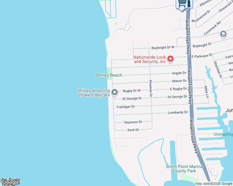 map of restaurants, bars, coffee shops, grocery stores, and more near 51 Grandview Drive in Shirley