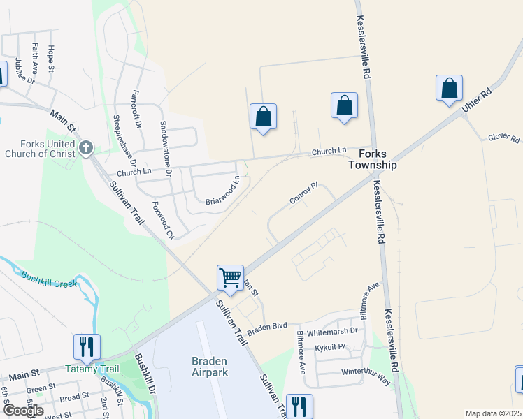 map of restaurants, bars, coffee shops, grocery stores, and more near 1100 Conroy Place in Easton