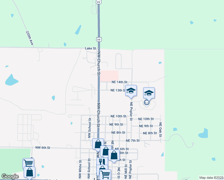 map of restaurants, bars, coffee shops, grocery stores, and more near 101-199 Northeast 13th Street in Leon