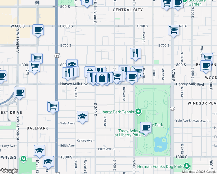 map of restaurants, bars, coffee shops, grocery stores, and more near 367 Hubbard Avenue South in Salt Lake City