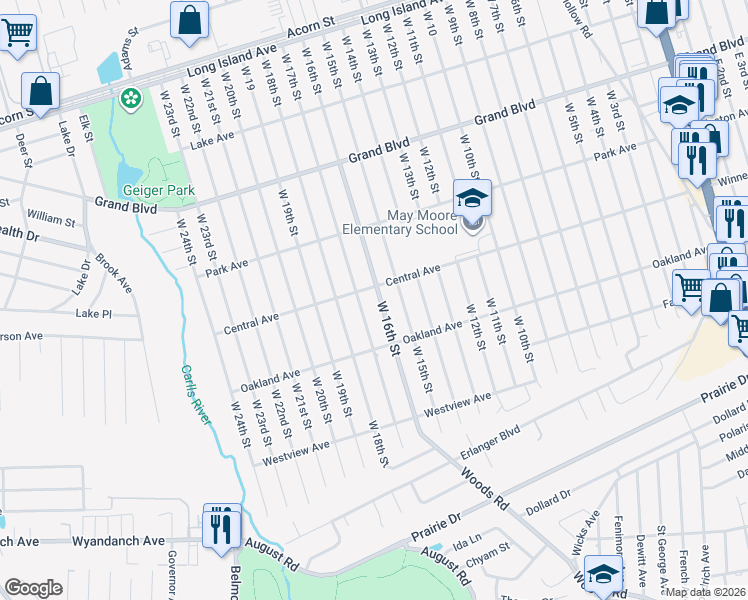 map of restaurants, bars, coffee shops, grocery stores, and more near 238 West 17th Street in Deer Park