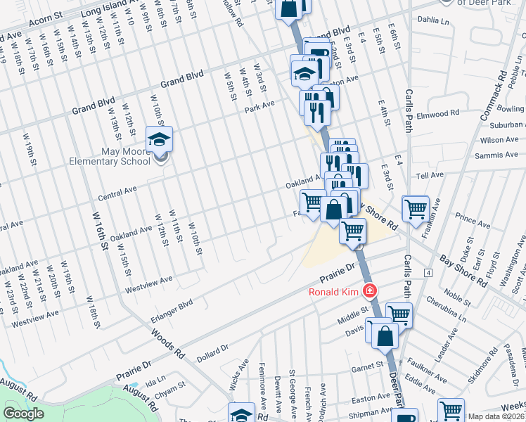 map of restaurants, bars, coffee shops, grocery stores, and more near 80 Fairview Avenue in Deer Park