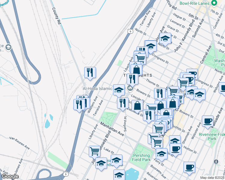 map of restaurants, bars, coffee shops, grocery stores, and more near 353 Liberty Avenue in Jersey City