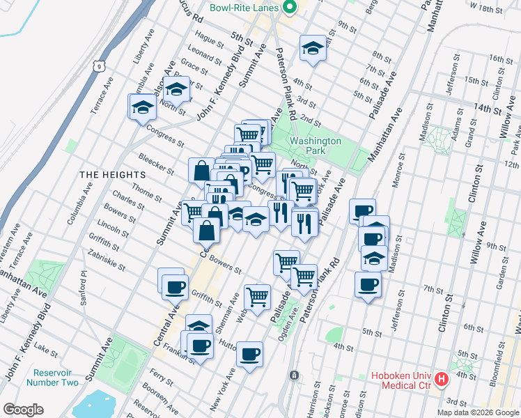 map of restaurants, bars, coffee shops, grocery stores, and more near 239 Sherman Avenue in Jersey City