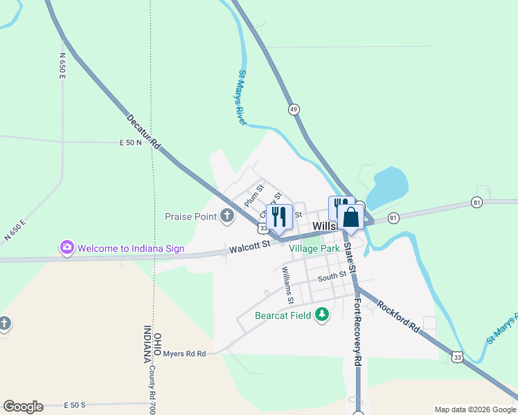 map of restaurants, bars, coffee shops, grocery stores, and more near 400 Cherry Street in Willshire