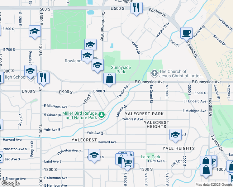 map of restaurants, bars, coffee shops, grocery stores, and more near 915 Park Row Street in Salt Lake City