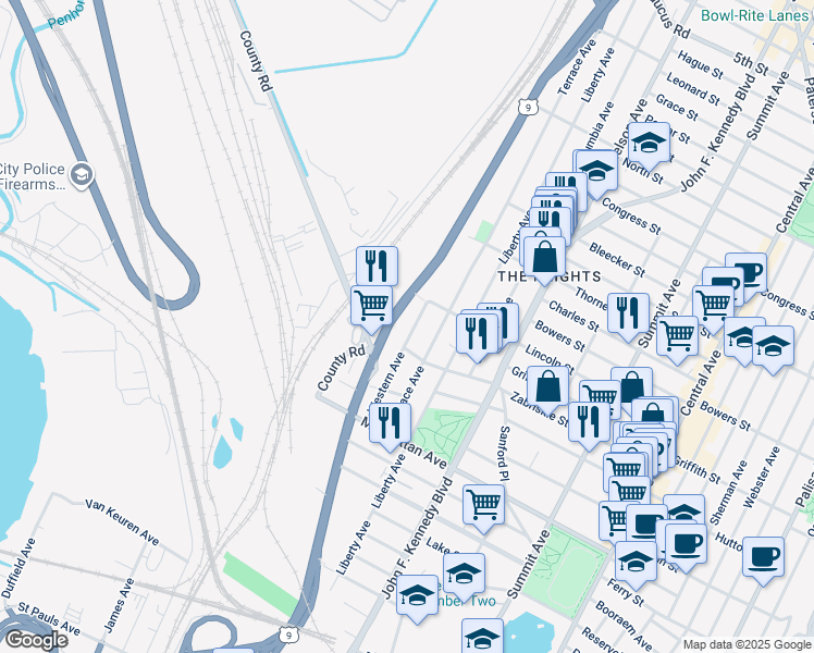 map of restaurants, bars, coffee shops, grocery stores, and more near 210 Zabriskie Street in Jersey City