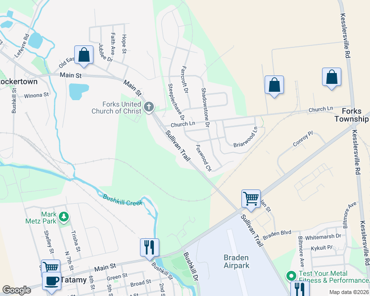 map of restaurants, bars, coffee shops, grocery stores, and more near 4206 Sullivan Trail in Easton