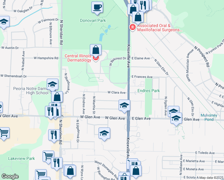 map of restaurants, bars, coffee shops, grocery stores, and more near 213 West Clara Avenue in Peoria