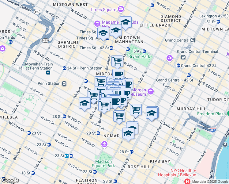 map of restaurants, bars, coffee shops, grocery stores, and more near in New York