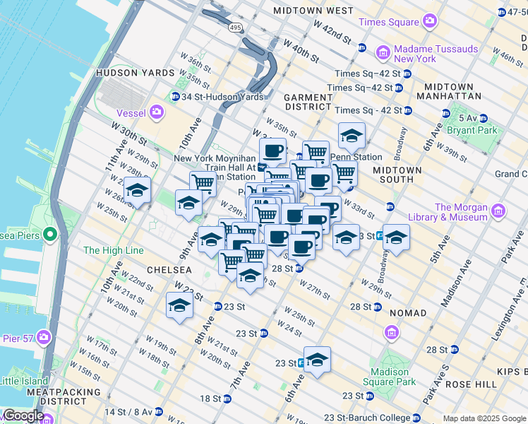 map of restaurants, bars, coffee shops, grocery stores, and more near in New York