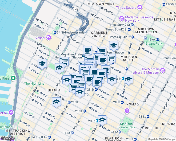 map of restaurants, bars, coffee shops, grocery stores, and more near in New York