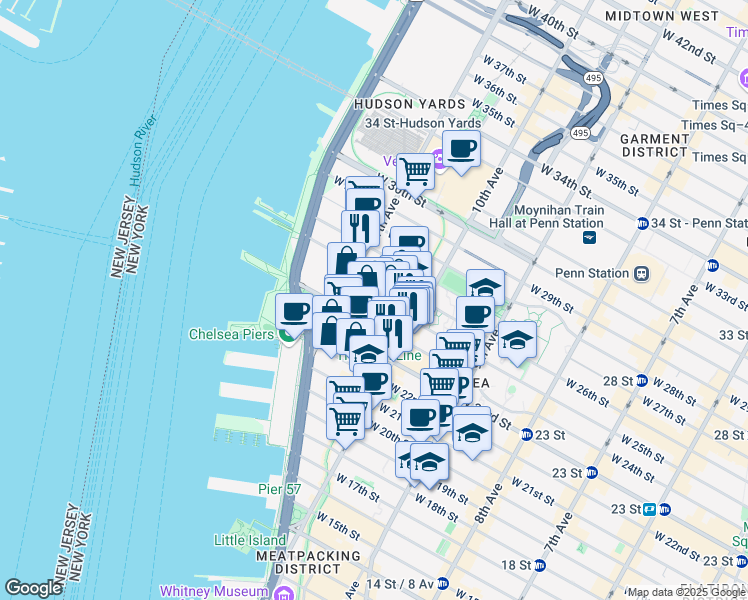 map of restaurants, bars, coffee shops, grocery stores, and more near 532 West 24th Street in New York