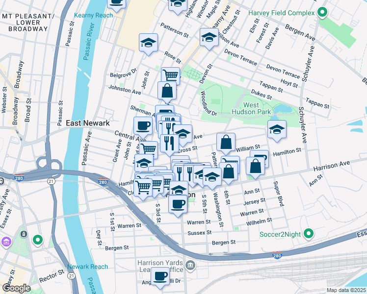 map of restaurants, bars, coffee shops, grocery stores, and more near 314 North 5th Street in Harrison