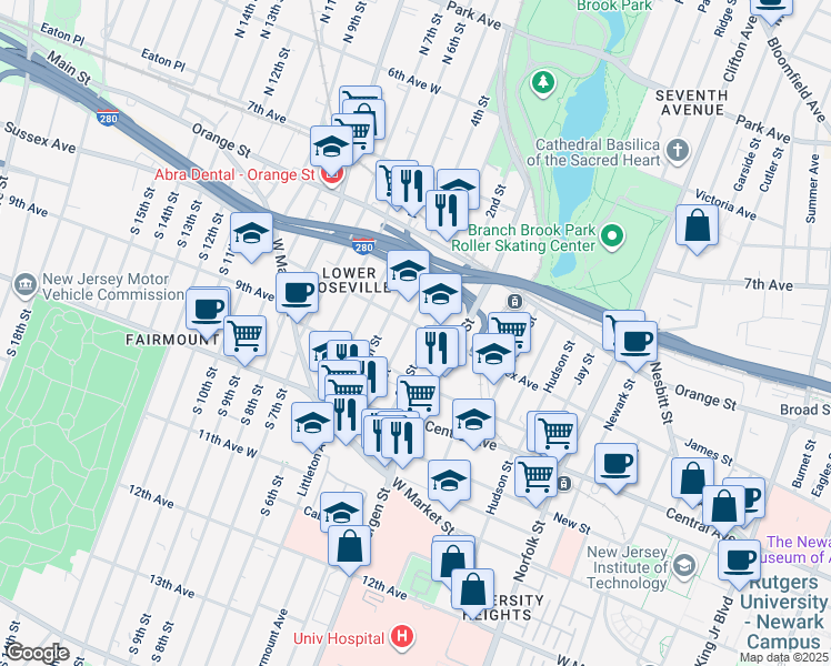 map of restaurants, bars, coffee shops, grocery stores, and more near 81 2nd Street in Newark