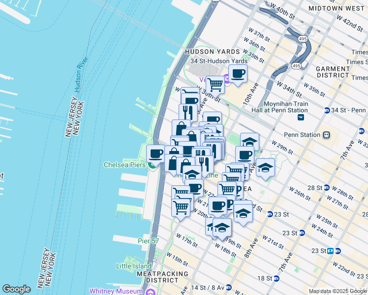 map of restaurants, bars, coffee shops, grocery stores, and more near 532 West 24th Street in New York