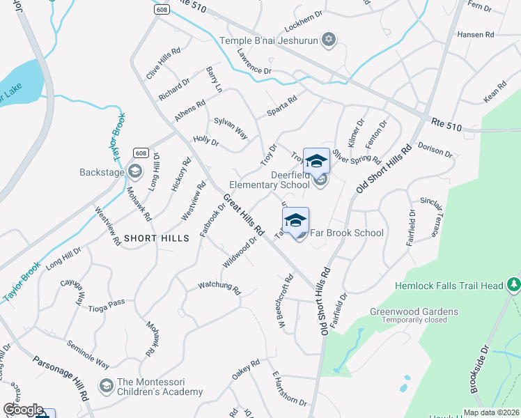 map of restaurants, bars, coffee shops, grocery stores, and more near 67 Great Hills Road in Essex County