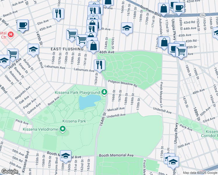 map of restaurants, bars, coffee shops, grocery stores, and more near in Queens