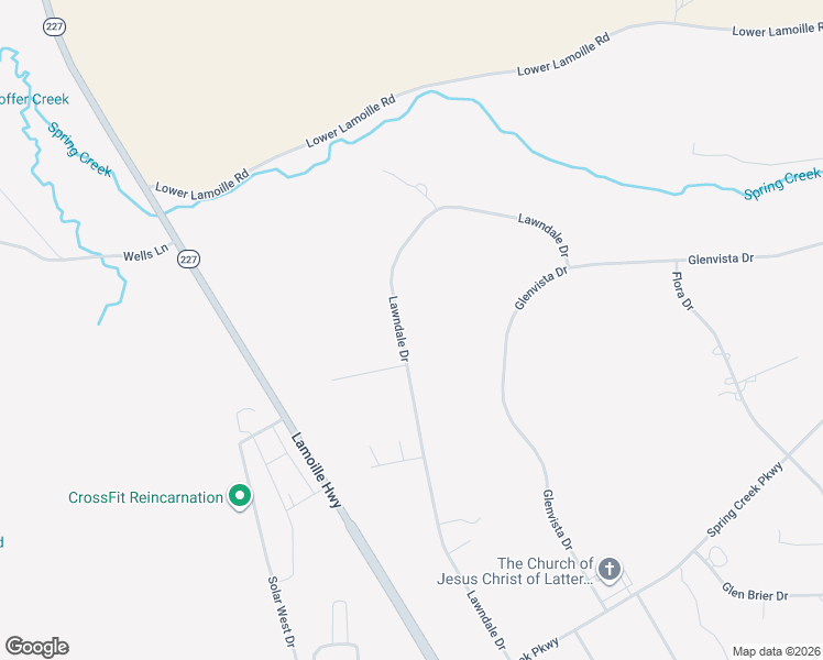 map of restaurants, bars, coffee shops, grocery stores, and more near 222 Lawndale Drive in Spring Creek