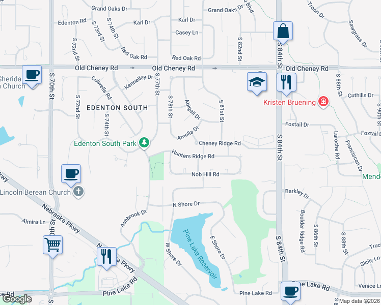 map of restaurants, bars, coffee shops, grocery stores, and more near 7919 Cheney Ridge Road in Lincoln