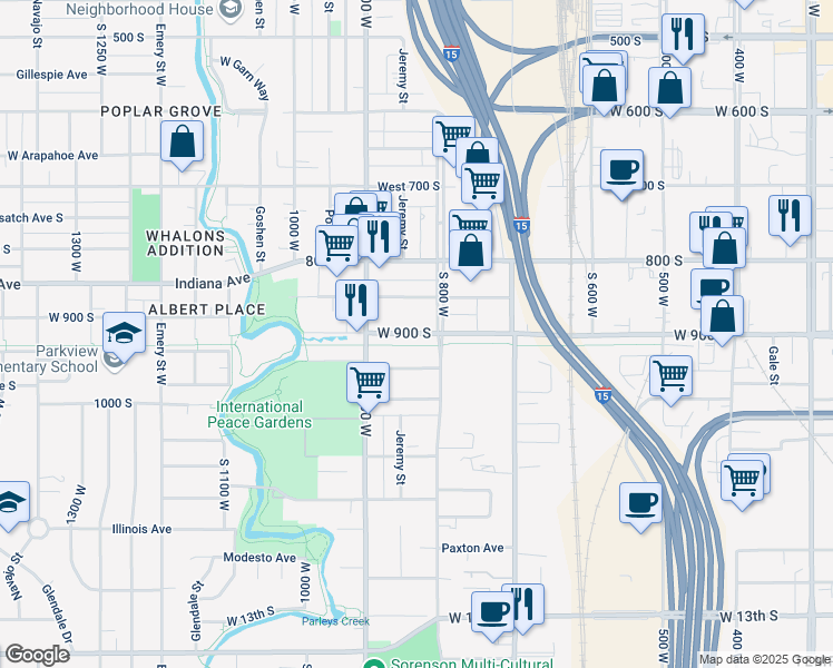 map of restaurants, bars, coffee shops, grocery stores, and more near 828 West 9th South in Salt Lake City