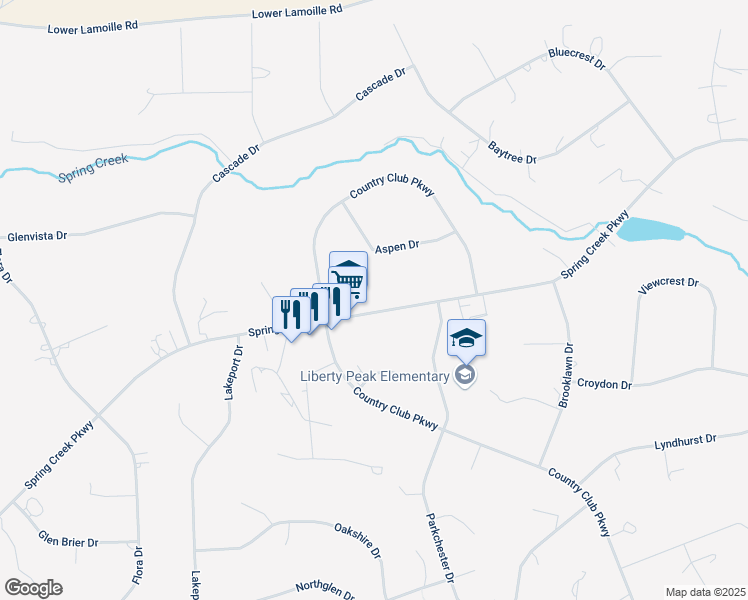 map of restaurants, bars, coffee shops, grocery stores, and more near 294 Aspen Drive in Spring Creek