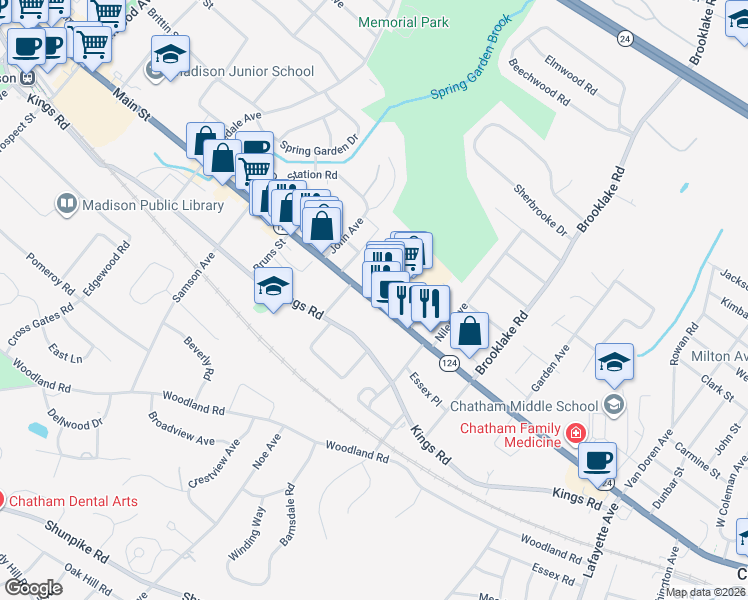 map of restaurants, bars, coffee shops, grocery stores, and more near 296 Main Street in Madison
