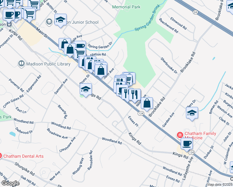 map of restaurants, bars, coffee shops, grocery stores, and more near 286 Main Street in Madison