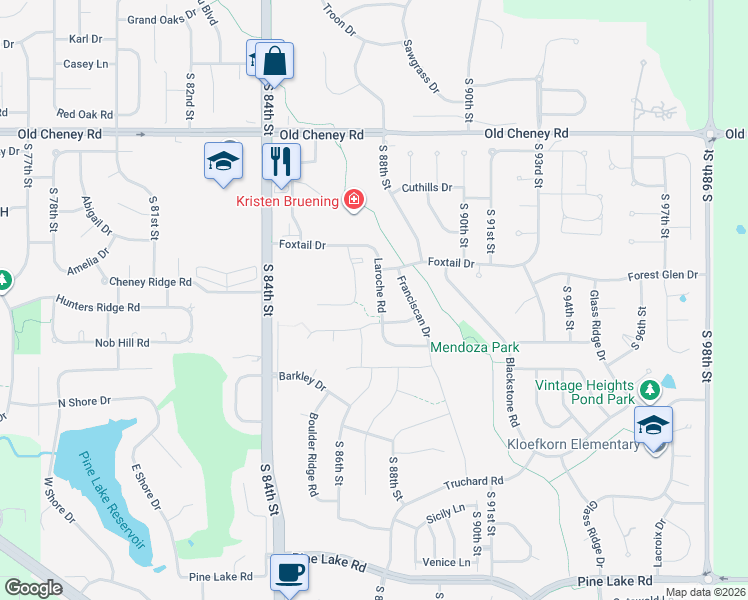 map of restaurants, bars, coffee shops, grocery stores, and more near 6107 Laroche Road in Lincoln