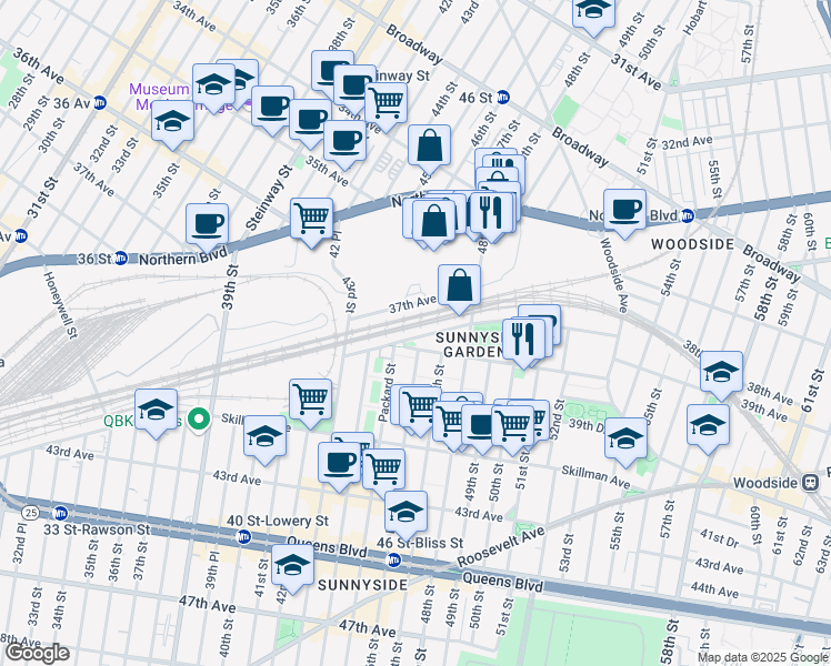 map of restaurants, bars, coffee shops, grocery stores, and more near 46-02 37th Avenue in Queens