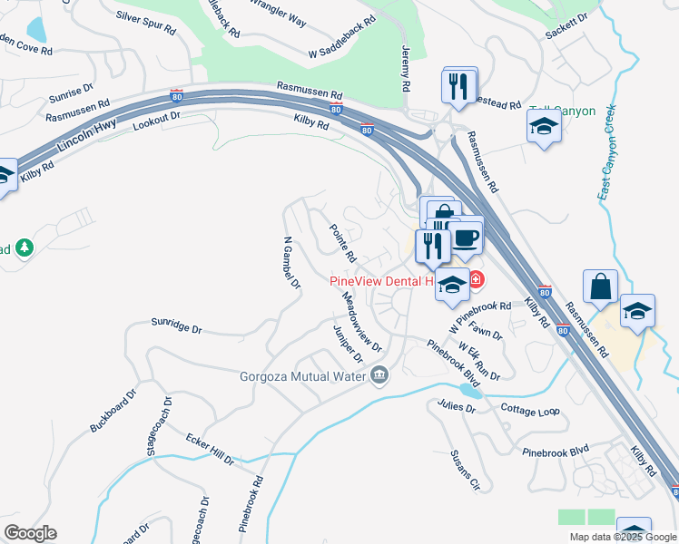 map of restaurants, bars, coffee shops, grocery stores, and more near 8251 Meadowview Court in Park City