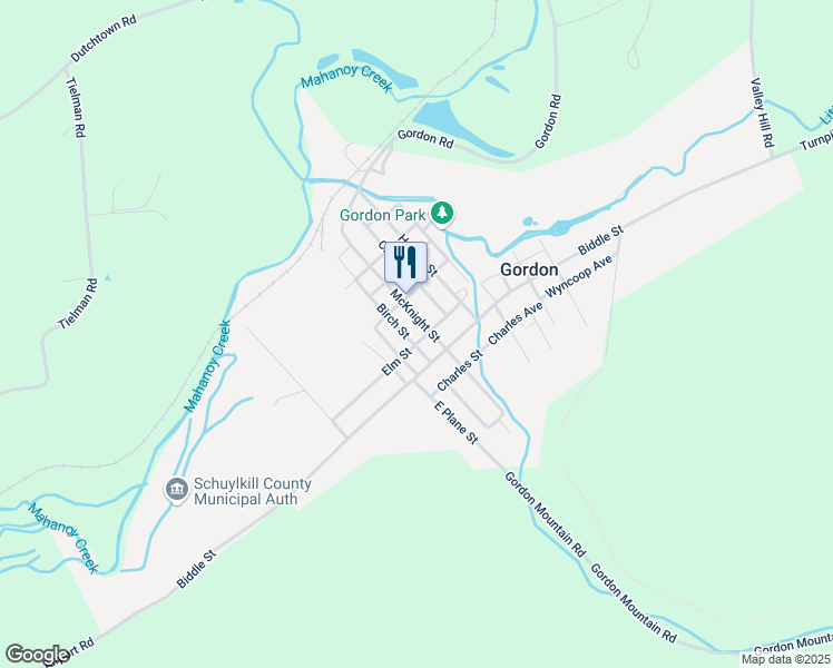 map of restaurants, bars, coffee shops, grocery stores, and more near 305 McKnight Street in Gordon