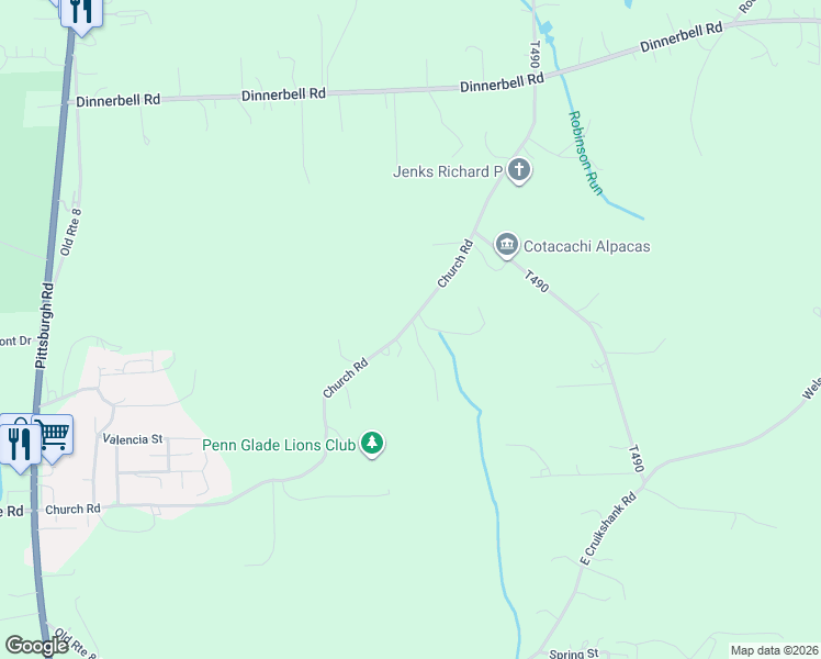 map of restaurants, bars, coffee shops, grocery stores, and more near 253-289 Church Road in Butler