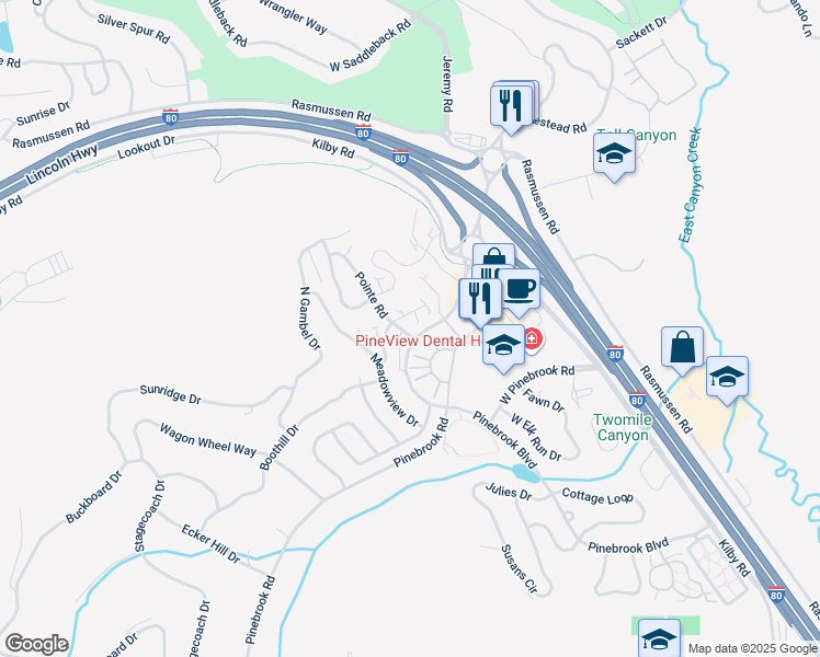 map of restaurants, bars, coffee shops, grocery stores, and more near 8361 Meadowview Court in Park City