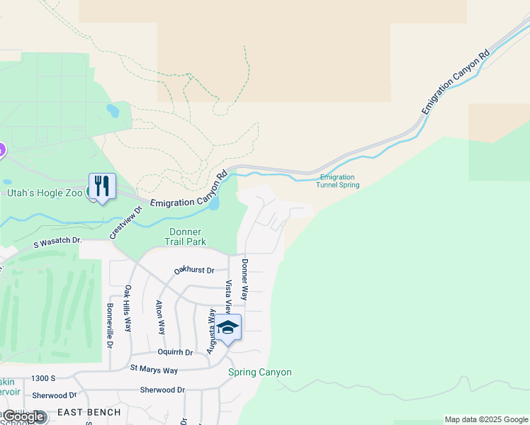 map of restaurants, bars, coffee shops, grocery stores, and more near 875 Donner Way in Salt Lake City