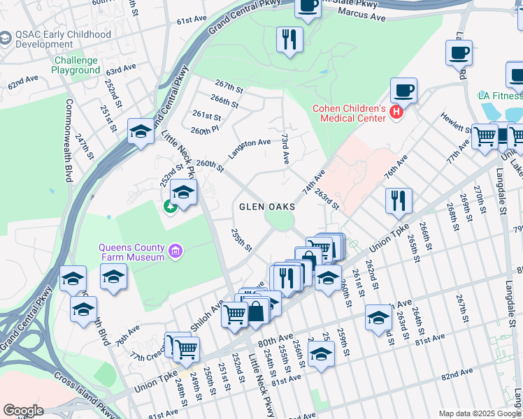 map of restaurants, bars, coffee shops, grocery stores, and more near in Queens