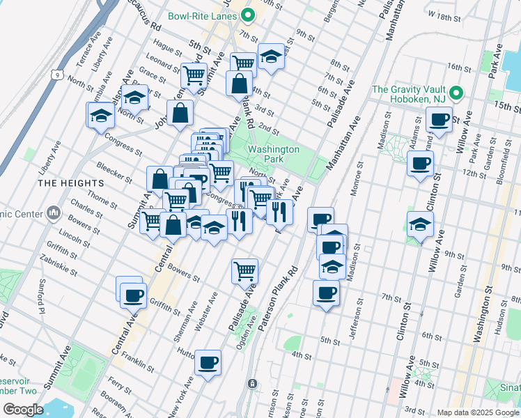 map of restaurants, bars, coffee shops, grocery stores, and more near 288 Sherman Avenue in Jersey City