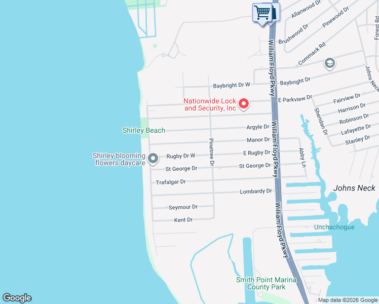 map of restaurants, bars, coffee shops, grocery stores, and more near 38 Manor Drive in Shirley